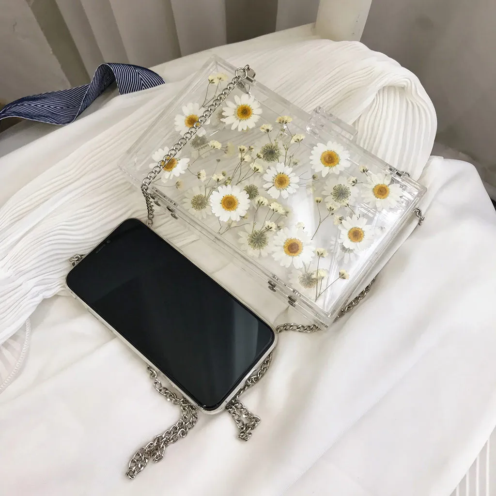 Женские прозрачные кошельки и сумочки женские с цветами маленькая квадратная
