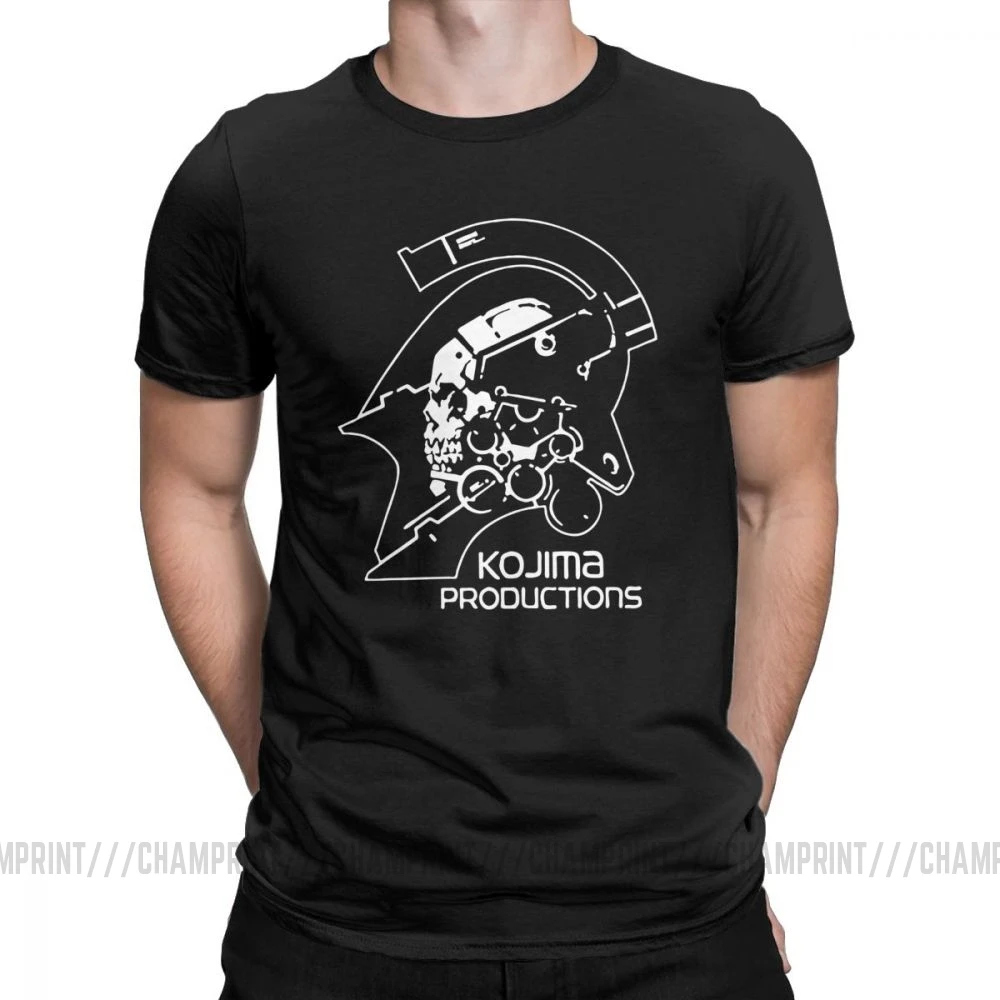 Черный Мужские футболки с металлическим зубчатым механизмом Kojima Products, MGS Hideo Kojima, хлопковые топы с коротким рукавом, футболки с принтом - Цвет: Черный
