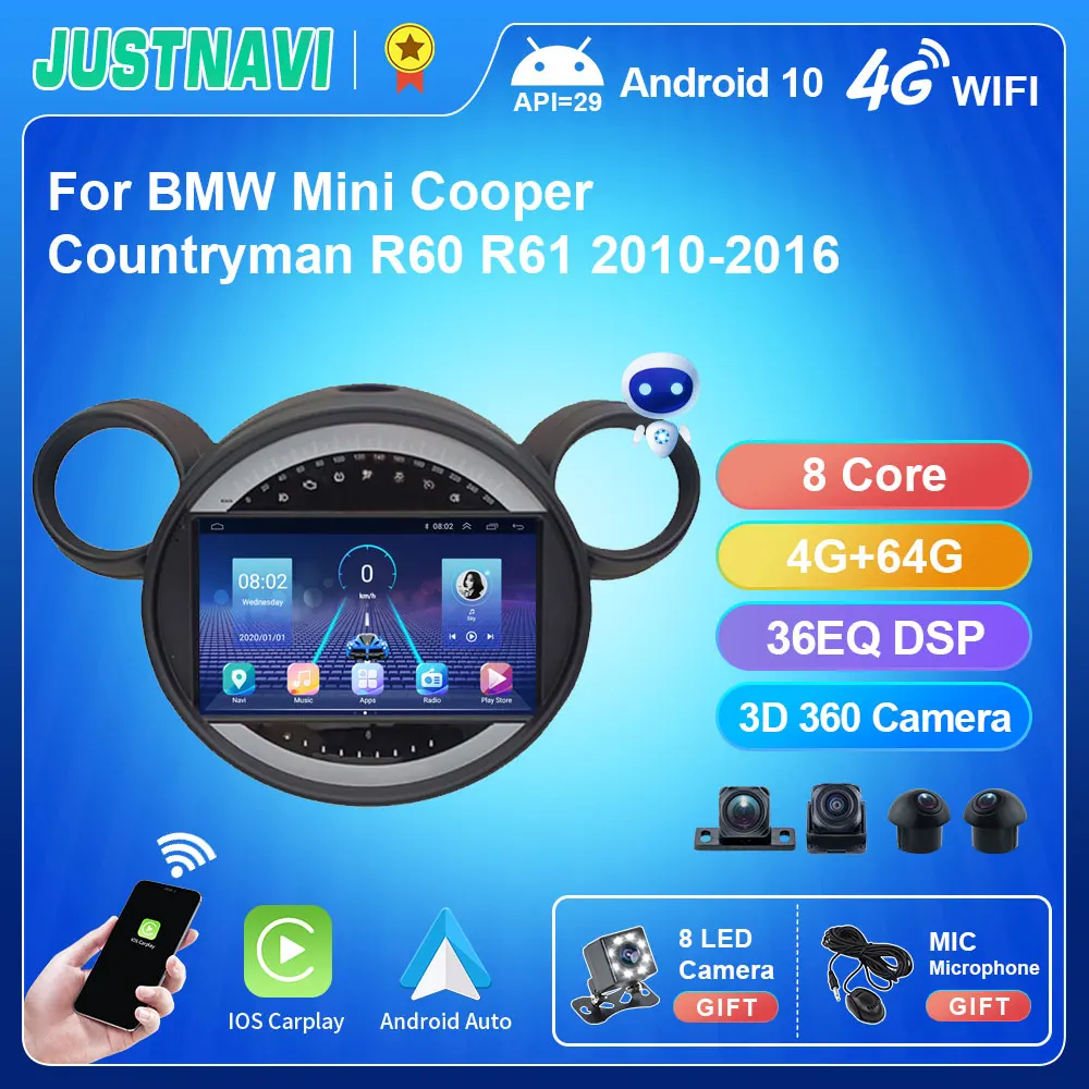 Автомобильный радиоприемник JUSTNAVI Android 10 0 для BMW Mini Cooper Countryman R60 R61 2010 - 2016