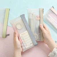 1pcs simple transparent tpu leather korean fashion pencil bag pouches stationery organizer pencil case school pen case