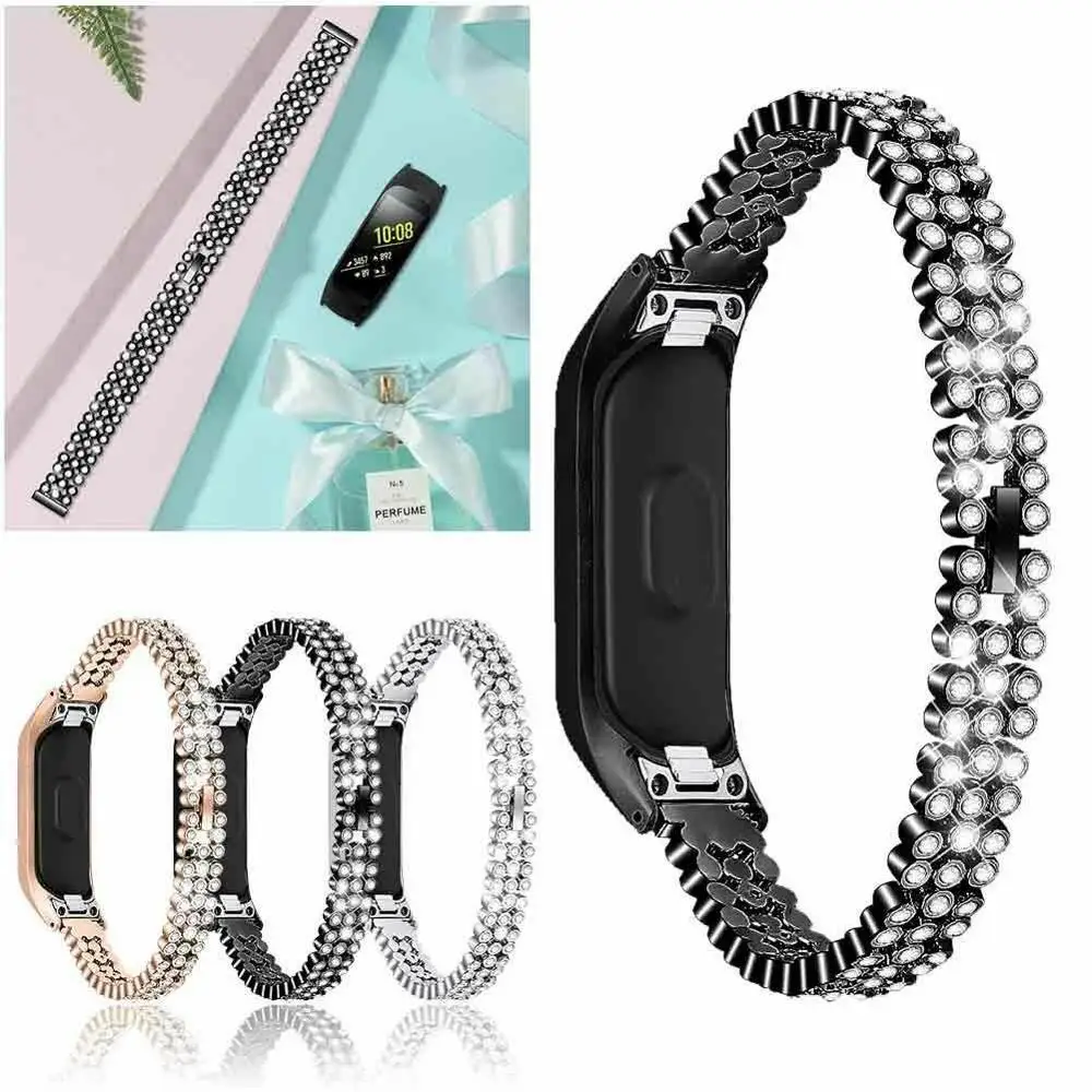 

For Samsung Galaxy fit-e SM-R375 / Fit SM-R370 Stainless Steel Strap Wrist Band Replacement Rhinestone Bracelet Watchband