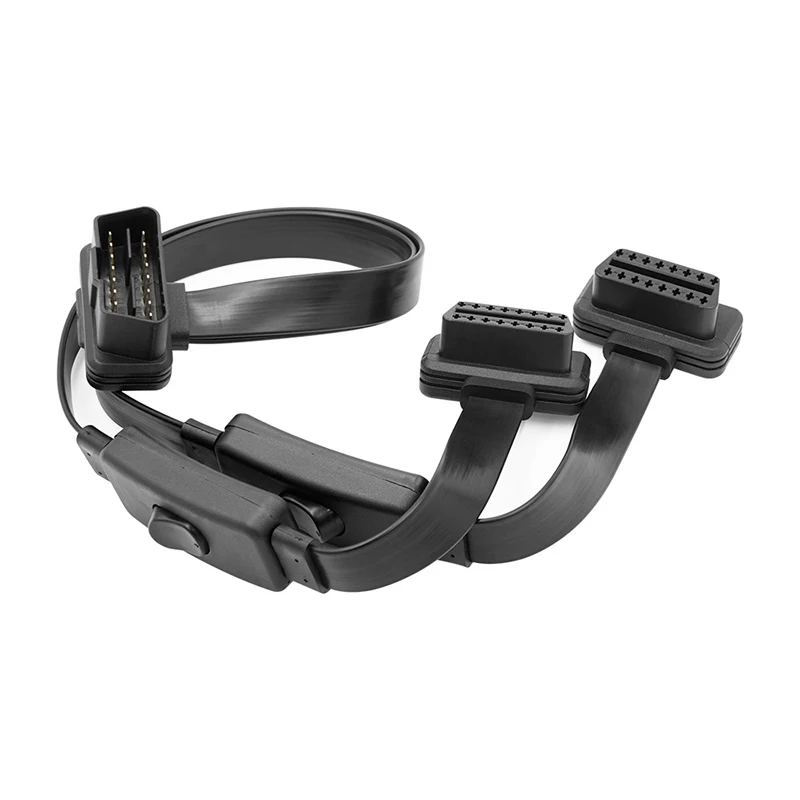 1 IN 2 Converted Flat Male to Dual Female Elbow 16Pin OBD Splitter Extension Cable OBD2 With Switch On Off |