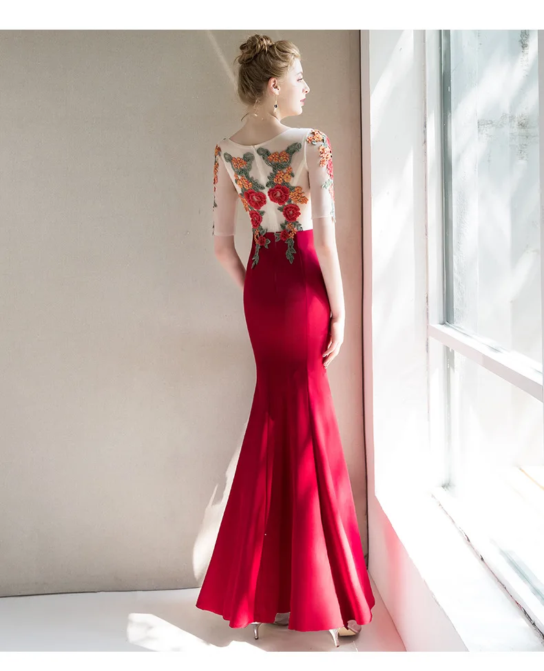 Женское вечернее платье-русалка элегантное темно-Красное Кружевное длинное