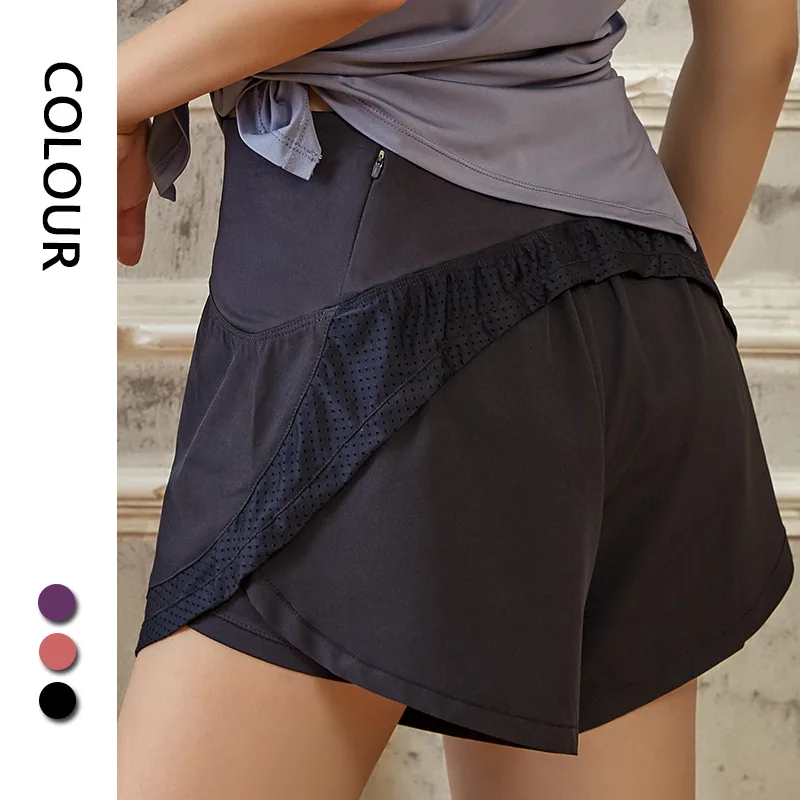 

Shorts Loose Brocade Zipper High Waist Sports Fitness Pants Quick-drying Running Yoga Clothing Woven Shorts Yoga Shorts Women