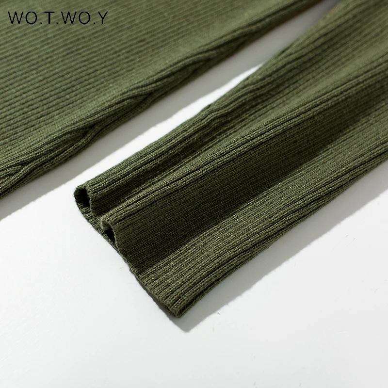 Женское трикотажное платье с v-образным вырезом WOTWOY Осеннее однотонное