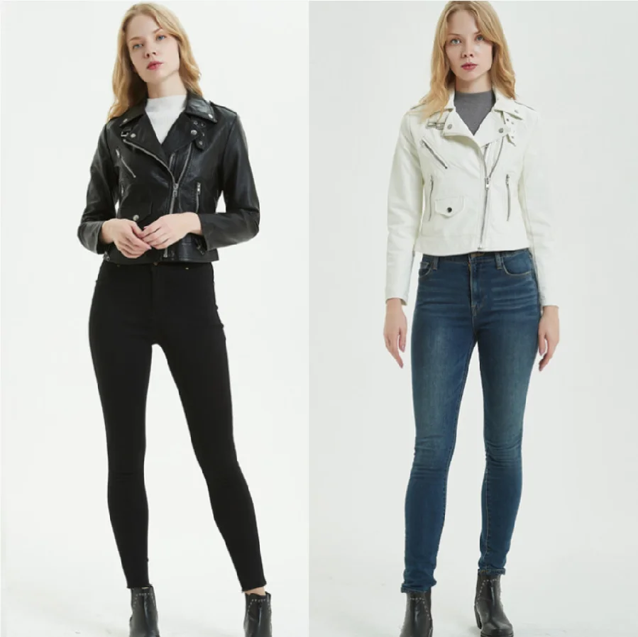 

European style 2021 spring and autumn new leather women's short lapel collar PU motorcycle jacket small leather jacket