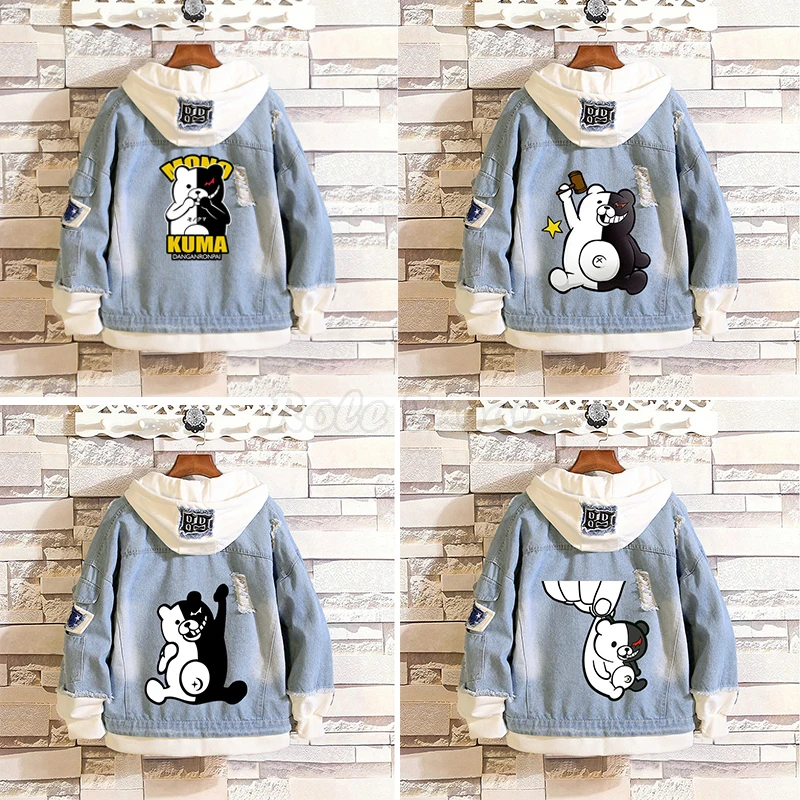 

S-4XL джинсовая куртка Danganronpa, костюм для костюмированной вечеринки, осенне-зимнее джинсовое пальто с капюшоном и принтом Monokuma, C65M193