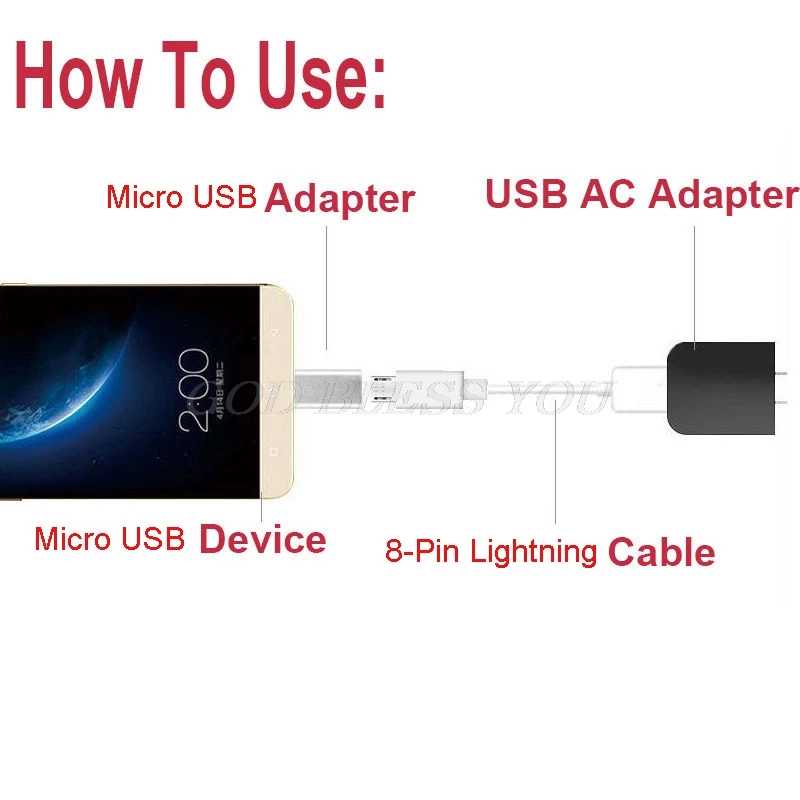 8-контактный Lightning (мама)-Micro USB разъем адаптера конвертера для телефонов на базе