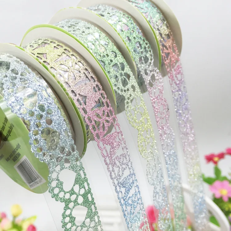 

DIY colorful glitter pink lace tape wholesale DIY handicraft gift tape glitter glitter gradient tape
