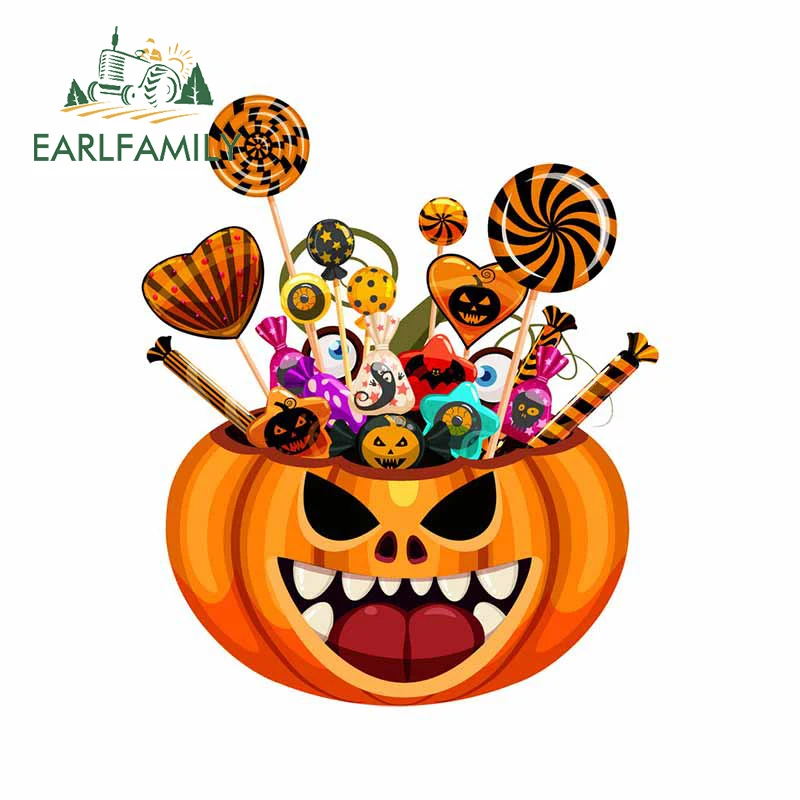 

EARLFAMILY 13 см x 11 см для Хэллоуина, сумка в виде тыквы, корзина, полный Candies, наклейка, креативное украшение для бампера, ноутбука