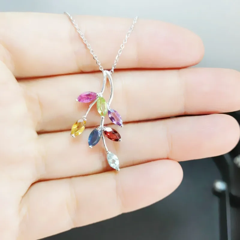 Ожерелье с подвеской в виде листьев драгоценного камня Бесплатная доставка