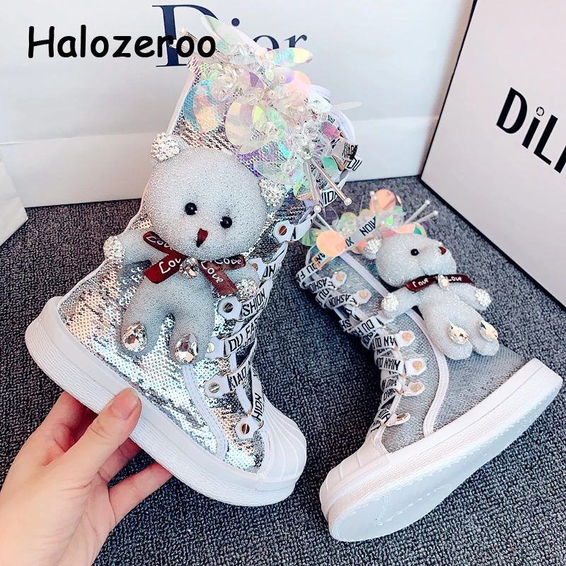 Детские сапоги детская обувь с медведем шикарные до колена для маленьких девочек