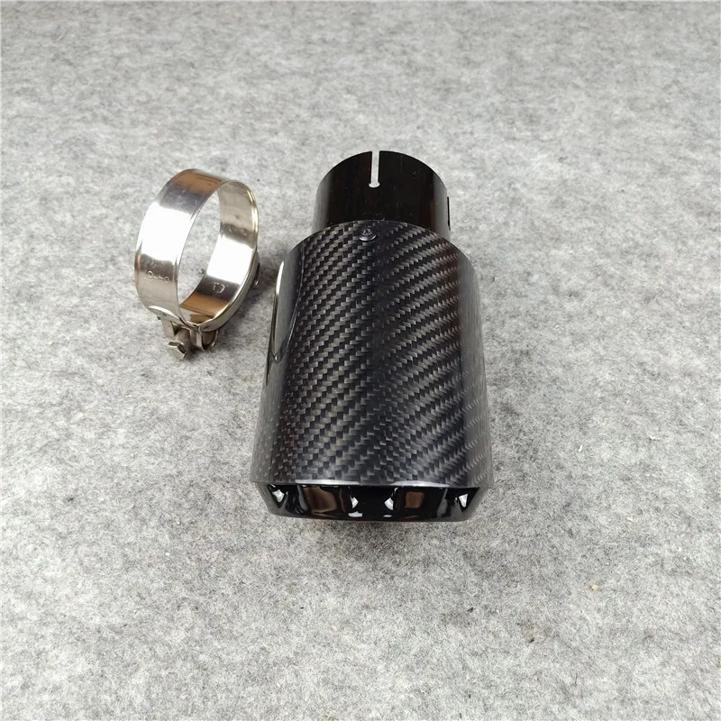 

One Piece Car Accessories Nozzles Fit For B-MW B-ENZ A-UDI Glossy Black Carbon Fiber+Stainless Steel Exhaust Tip Muffler Pipe