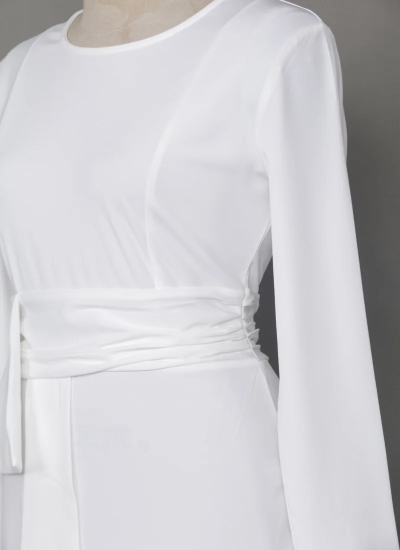 

European and American spring and autumn new dresses, white long sleeves, slim fit Polyester Winter Sheath Office Lady