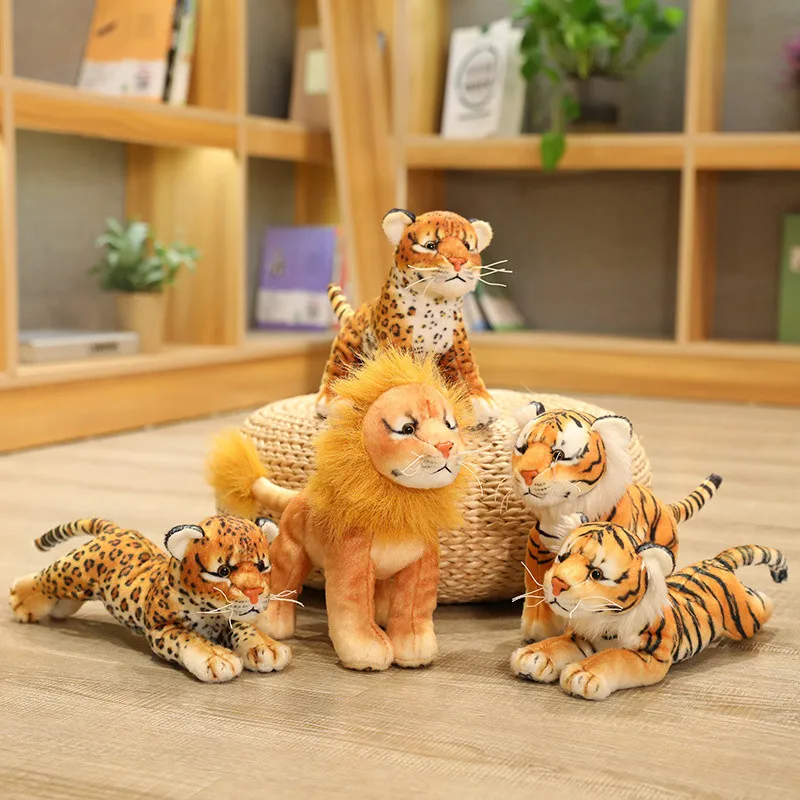 

Hot Nice 1pc 17cm-25cm Cute Simulation Tiger Lion Leopard Plush Toy Stuffed Soft Wild Animal Dolls for Children Birthday Decor