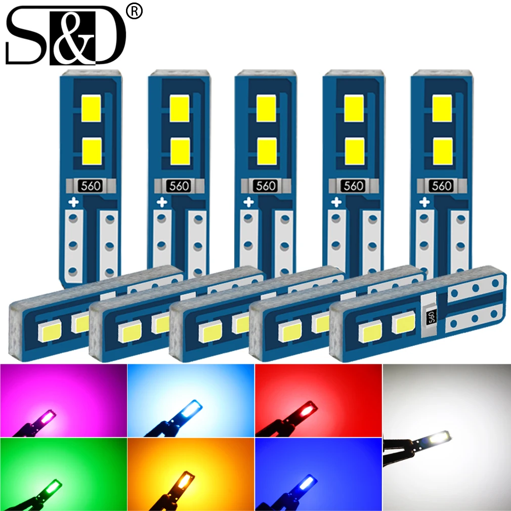 

10pcs T5 Led Bulb W1.2W W3W Car Dashboard Warming Indicator Wedge Light Auto Side Wedge Dashboard 12V White Red Yellow