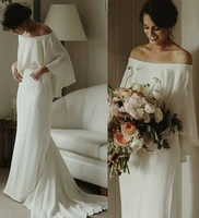 factory price 100 real photo sample off shoulder backless soft satin sweep train simple bridal gown bride wedding dress