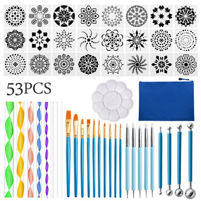 

53pcs Mandala Dotting Tools Set Stencil Ball Stylus Paint Tray for Painting Rocks Coloring Drawing