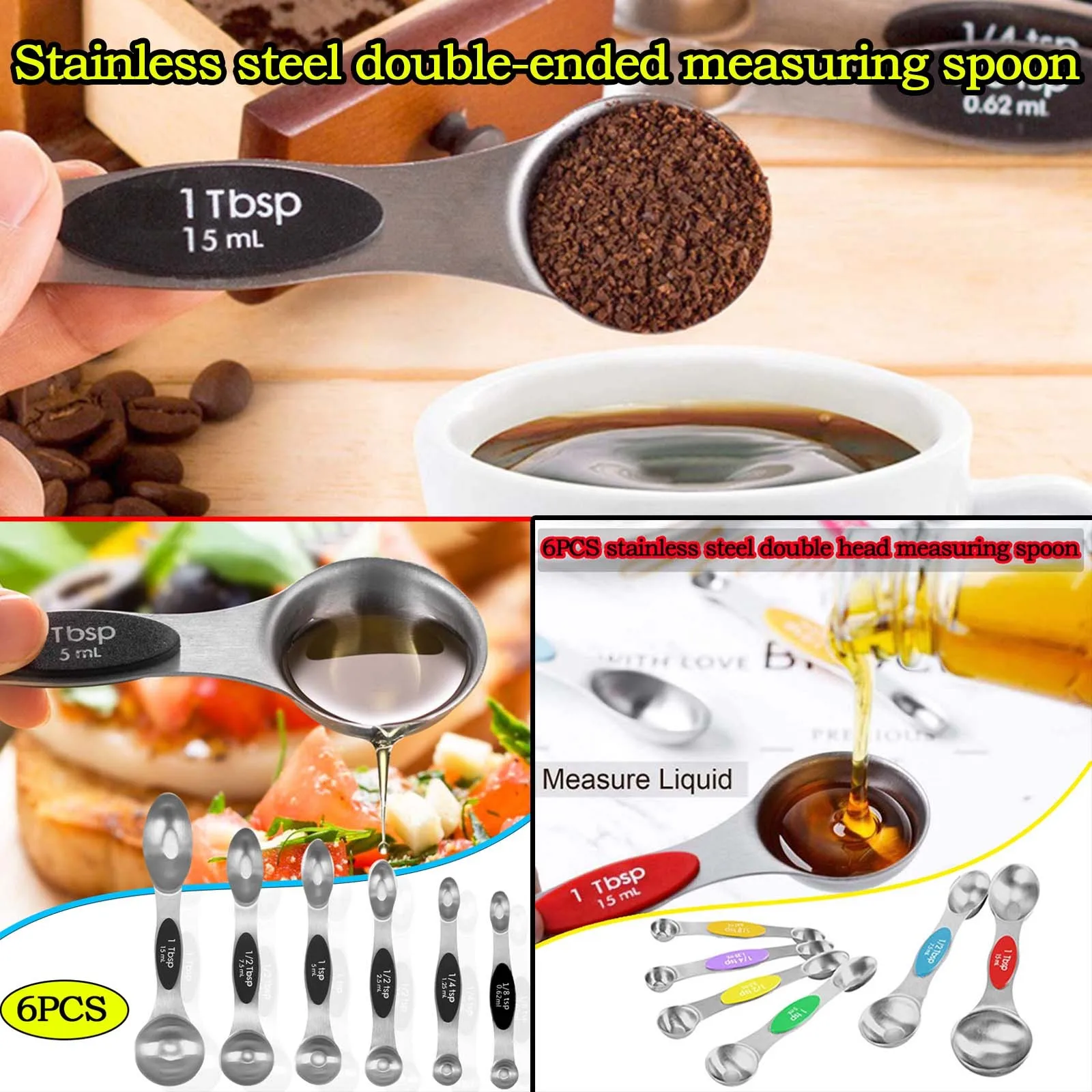 2020 6 шт. двухсторонняя мерная ложка из нержавеющей стали в комплекте приправа Ols