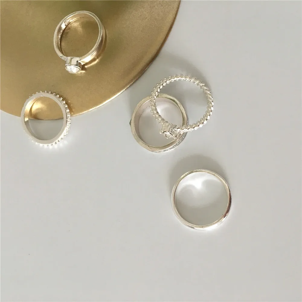 Набор из 5 предметов кольцо с блестками и прозрачным камнем серебряного цвета для