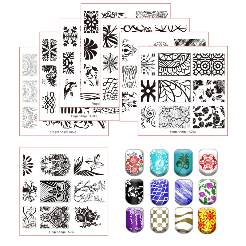 Трафарет для стемпинга ногтей с изображением цветов Листьев кружева бабочки