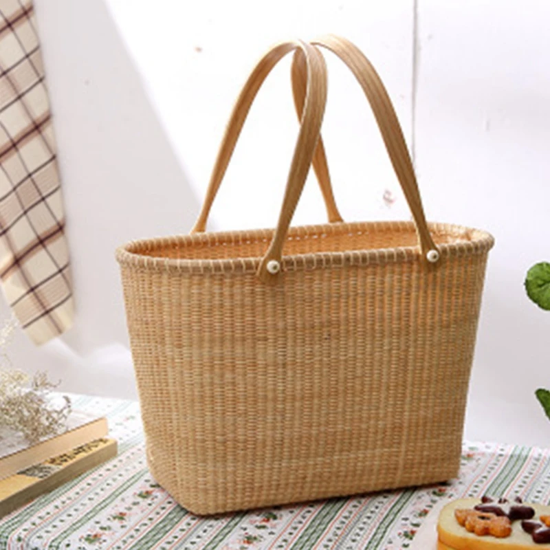 

Rattan Storage Basket Outdoor Picnic Basket Supermarket Shopping Basket Portable Shopping Basket