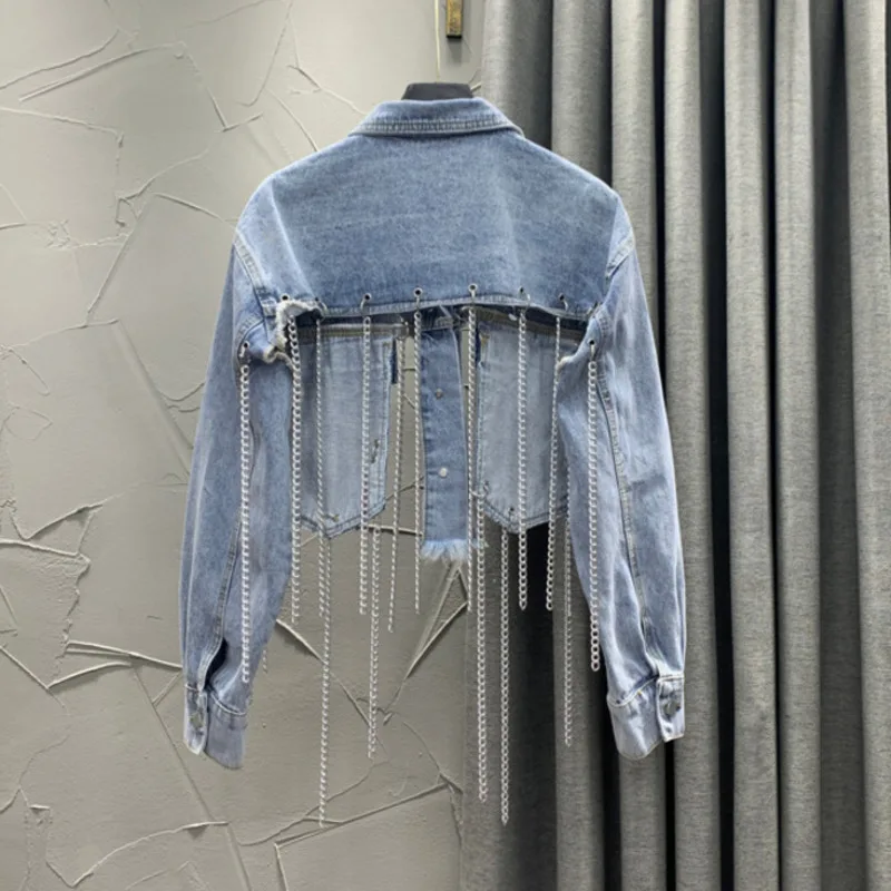 Цепь джинсовые шорты с кисточками куртки Сезон весна осень Хай стрит