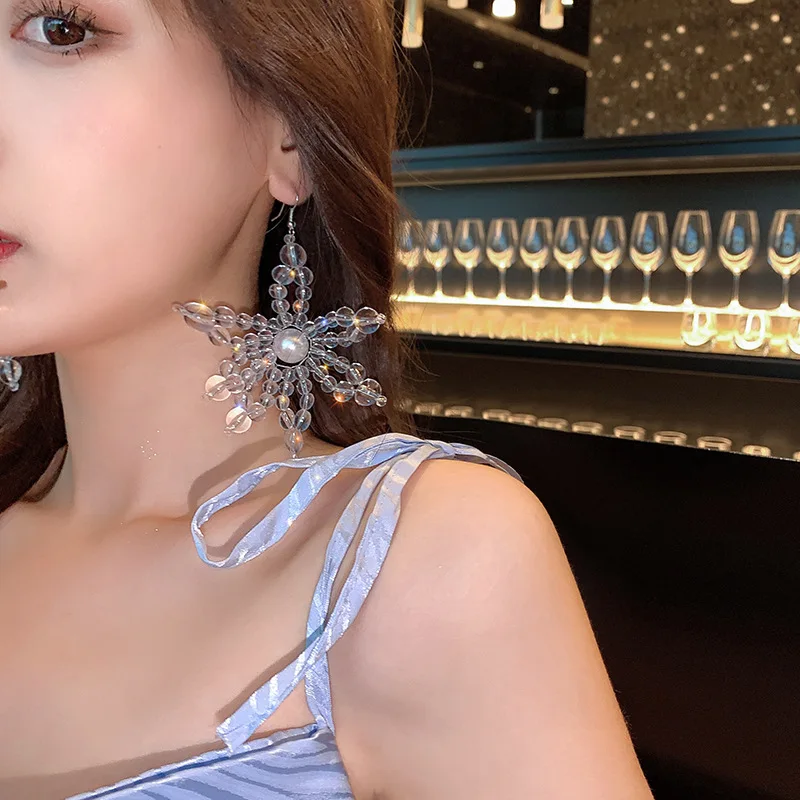 

Kpop New Flower Crystal Big Pendant Earrings Trendy For Woman Korean Fashion Statement Summer Shiny Earrings Female Wedding Gift