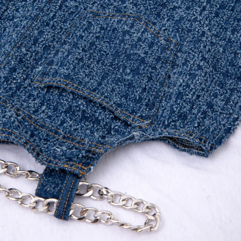 

[DEAT] High Elastic Waist Trousers New Slim Fit Pants Solid Color Chain Hollow Out Zipper Women Fashion Tide Summer 2021 7E645