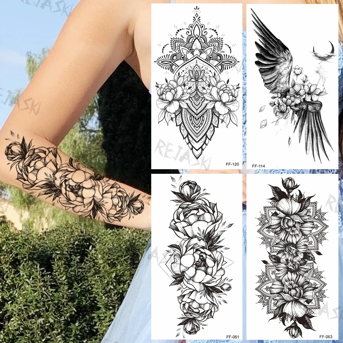 

Black Tribal Rose Temporary Tattoos For Women Girls Realistic Henna Mandala Fake Tattoo Sticker Arm Back Tatoos Waterproof India