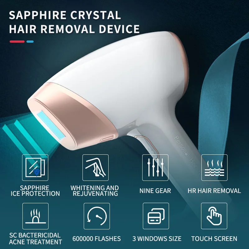 Сапфировый охлаждающий лазерный эпилятор IPL для удаления волос лечения акне