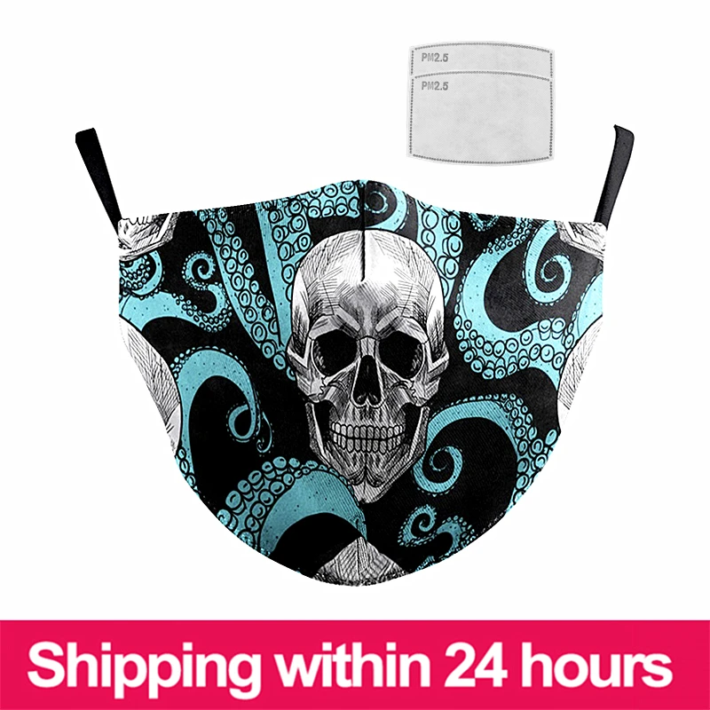 Многоразовая моющаяся маска ужасов с принтом черепа Защитная PM 2 5 Маска для рта