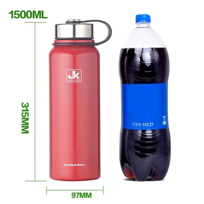 1500ml Red Логотип нержавеющая сталь на заказ вакуумная фляга термобутылка двухслойные термосы чашка для бутылок с водой Спортивная уличная шейкер кружка - Цвет: 1500ml Red