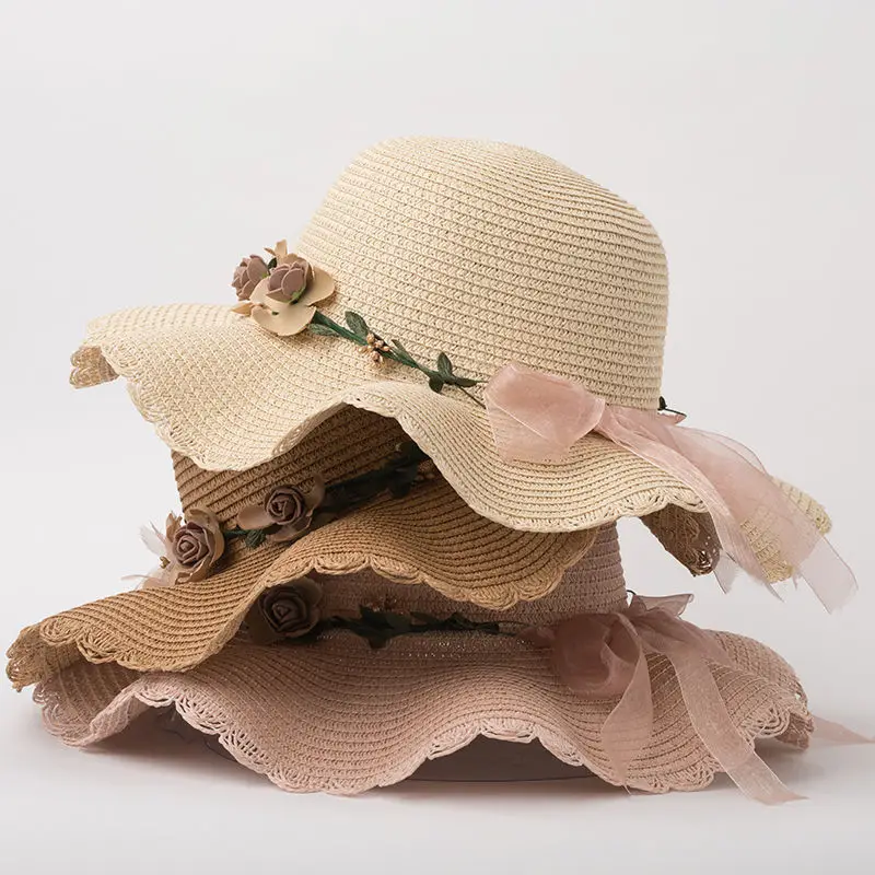 

Модная Солнцезащитная шляпа ручной работы, женские соломенные солнцезащитные шляпы с большими широкими полями для девочек, высокое качест...