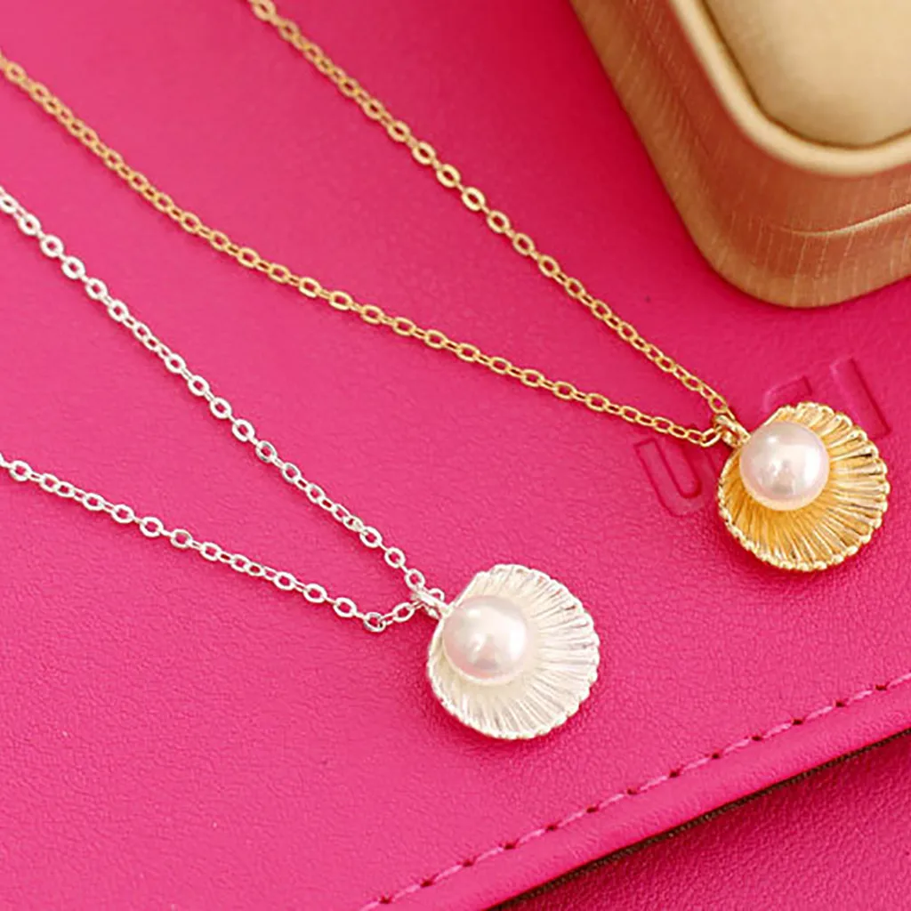 The Necklace Korean Version Of A Simple Choker Clavicle Shell Pearl Pendant Exquisite Jewelry Chain Pendants Oorbellen | Украшения и