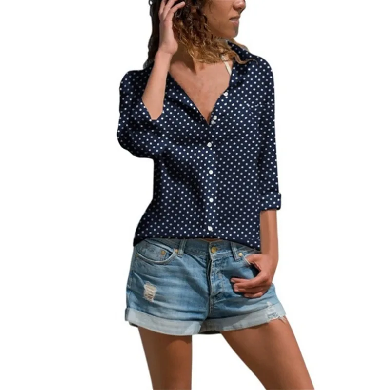 

Women Polka Dot Print Top Blouse Autumn Elegant Long Sleeve Button Cotton Blouse Female Workwear Shirt Plus Size 5XL Lapel Blusa