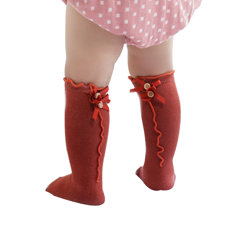 Милые носки до колен из мягкого хлопка с бантом и пуговицами для маленьких