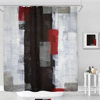 abstract shower curtain black red grey painting rustic white wall geometry modern gallery lines art bathroom polyester screen