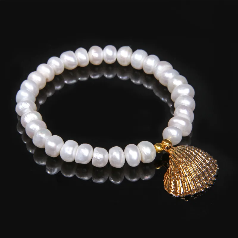 Boho Shell& пресноводный жемчуг браслет Seashell Cowry Shell Conch браслет для женщин ювелирные изделия мала-йога пляж