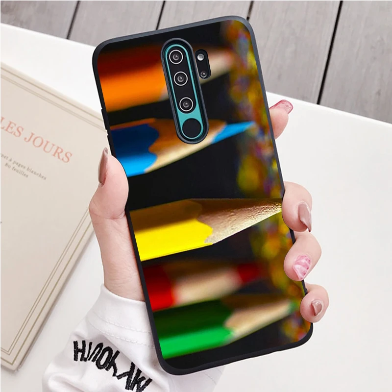 Цветной карандаш черный силиконовый чехол для телефона Redmi note 9 8 7 Pro S 8T 7A |