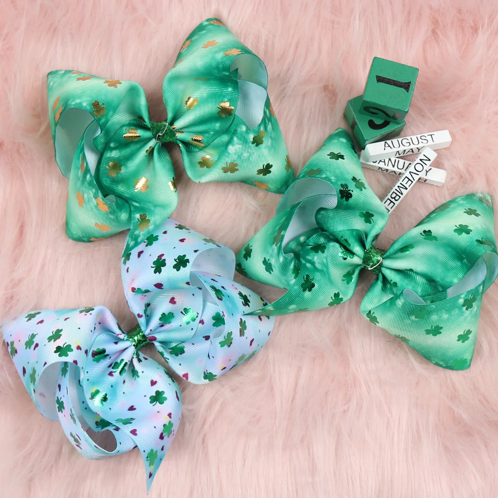 

ncmama 7'' Hair Bows for Girls St. Patrick's Day Hair Clips Glitter Knot Hairgrips Handmade Hair Barrettes Hair Accessories