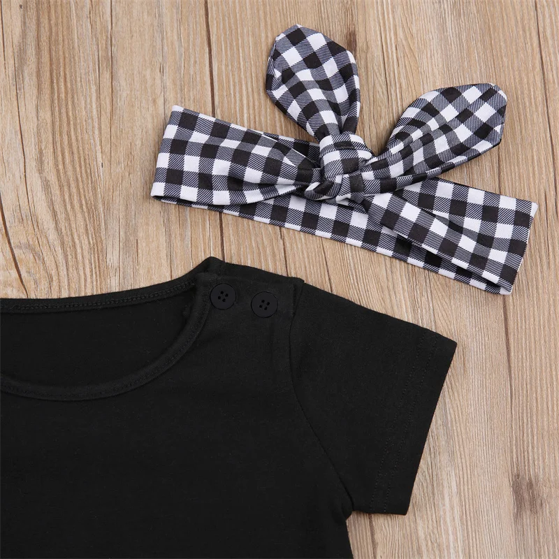

3Pcs Baby Girls Outfit Summer Sweet Solid Color O-Neck Short Sleeve T-shirt & Shorts + Headwear 0-24M Newborn Clothes Set