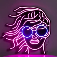 Pink WOMEN GIRL HEAD PORTRAIT Glasses Led Neon Lights Shaped Neon Wall Art for SPA, Cinema, KTV Nail Salon Home Décor Bedroom