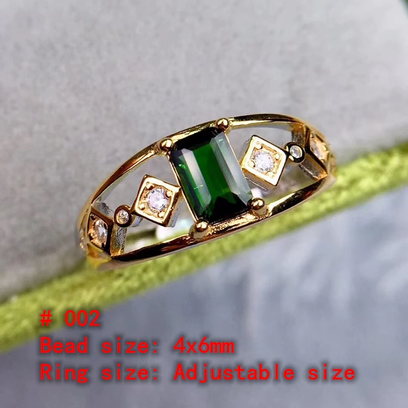 

1Pc Natural Tourmaline Ring green Quartz Crystal Adjustable Ring 925 Silver Girl Gift Jewel Ring Crystal Healing stone
