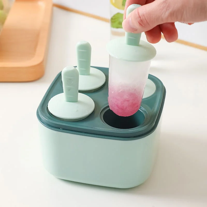 

4 Grid DIY Ice Cream Mold Popsicle Mold Ice Tray Homemade Dessert Makers Freezer Reusable Thickened With Cover Transparent