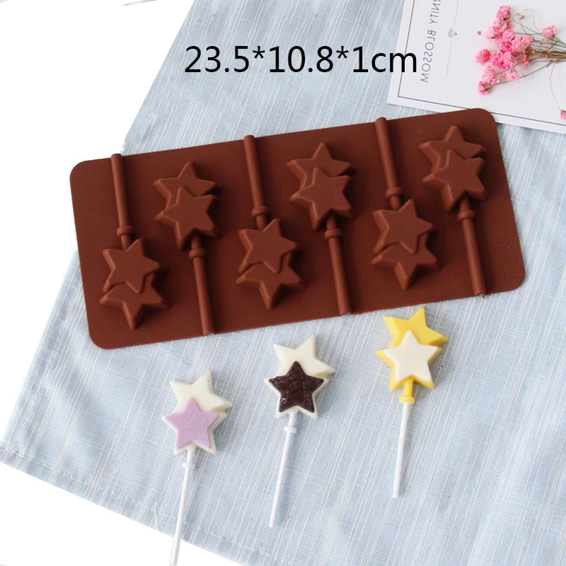 double star Круглые силиконовые конфеты формы для леденцов сердце пончик шоколадный Поп Торт Форма для выпечки шоколад форма для мыла или выпечки украшения - Цвет: double star