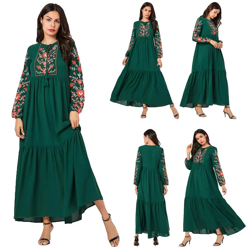Новинка мусульманское платье женские платья с вышивкой повседневный халат Абая