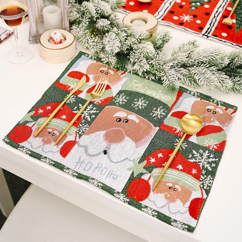 

Christmas Placemat Santa Claus Xmas Tree Elk Creative Knitted Tablecloth Christmas Decorations for Home Kitchen Party Supplies