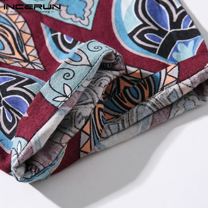 

INCERUN Casual Pants Men Vintage Printed Trousers Drawstring Pockets Joggers Man Ethnic Style Floral Pants Loose Pantalones 5XL