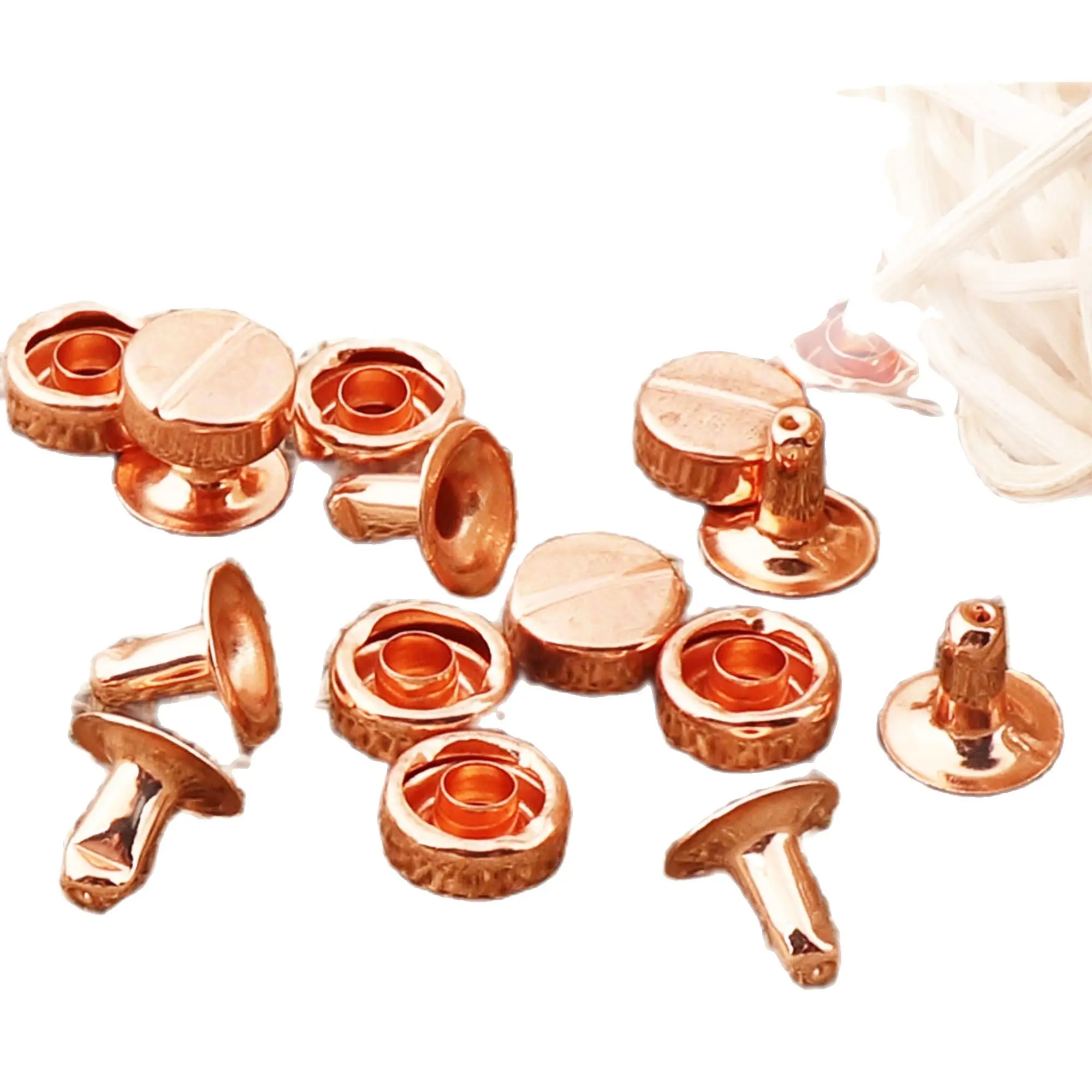 100sets Rose Gold Double Cap Rivets 3/8&quot(8mm)Studs Leather craft Rivet Fastener Snaps Prong Riveted Studs